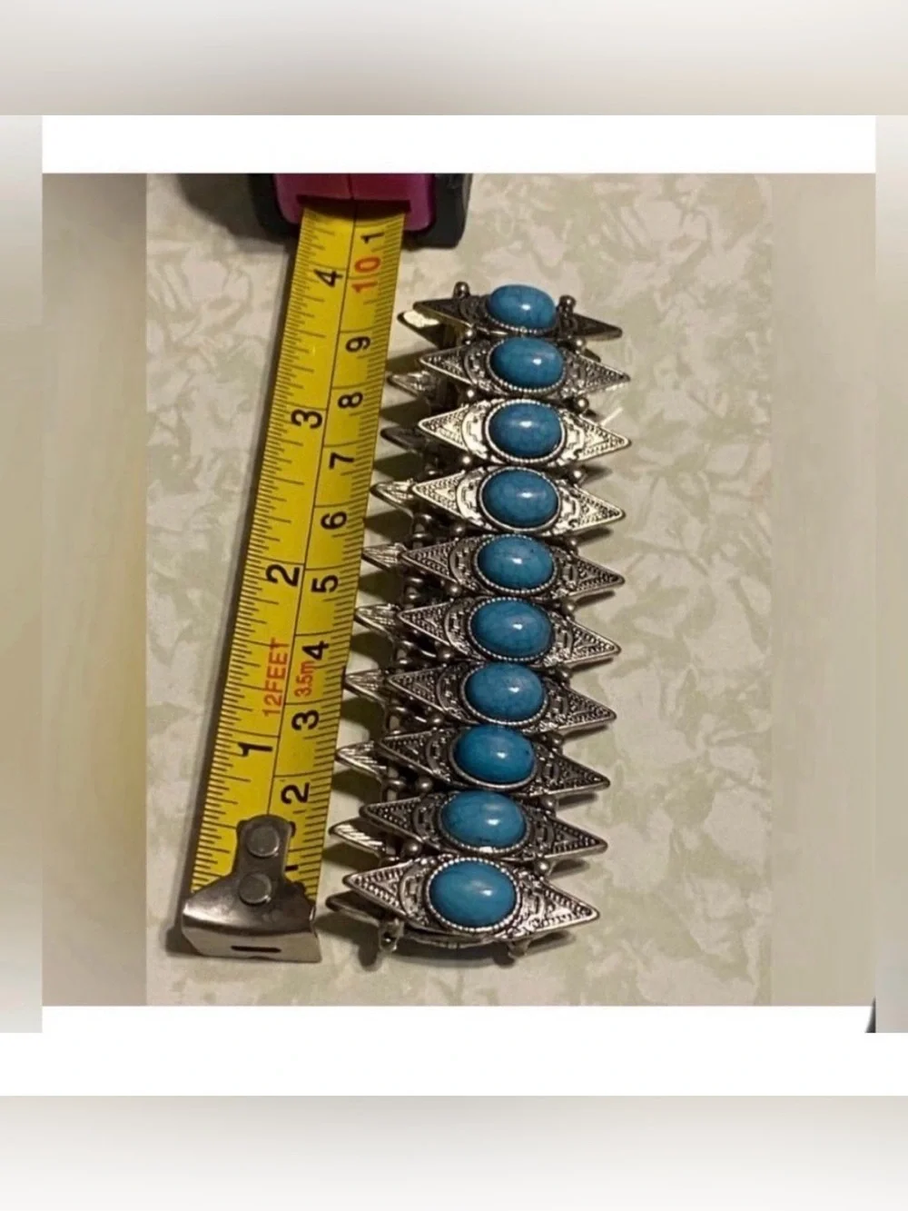 Silver Tone Faux Turquoise Stretch Bracelet #6907